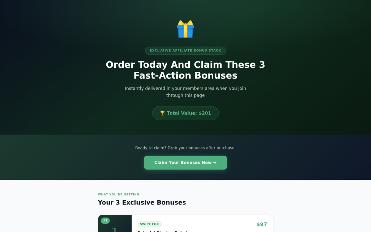 Bonus Page Builder — real result inside Conzify