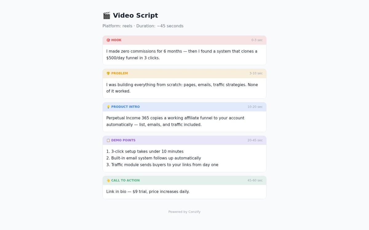 Faceless Video Creator — real result inside Conzify